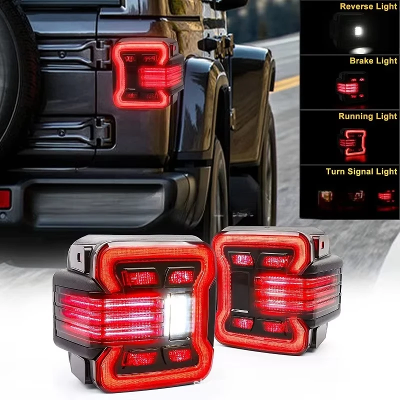 

Suitable For Jeep Wrangler JK 2007-2017/JL 2018 Present Smoked Black Shell With Brake Turn Signal Reverse Light LED Taillight