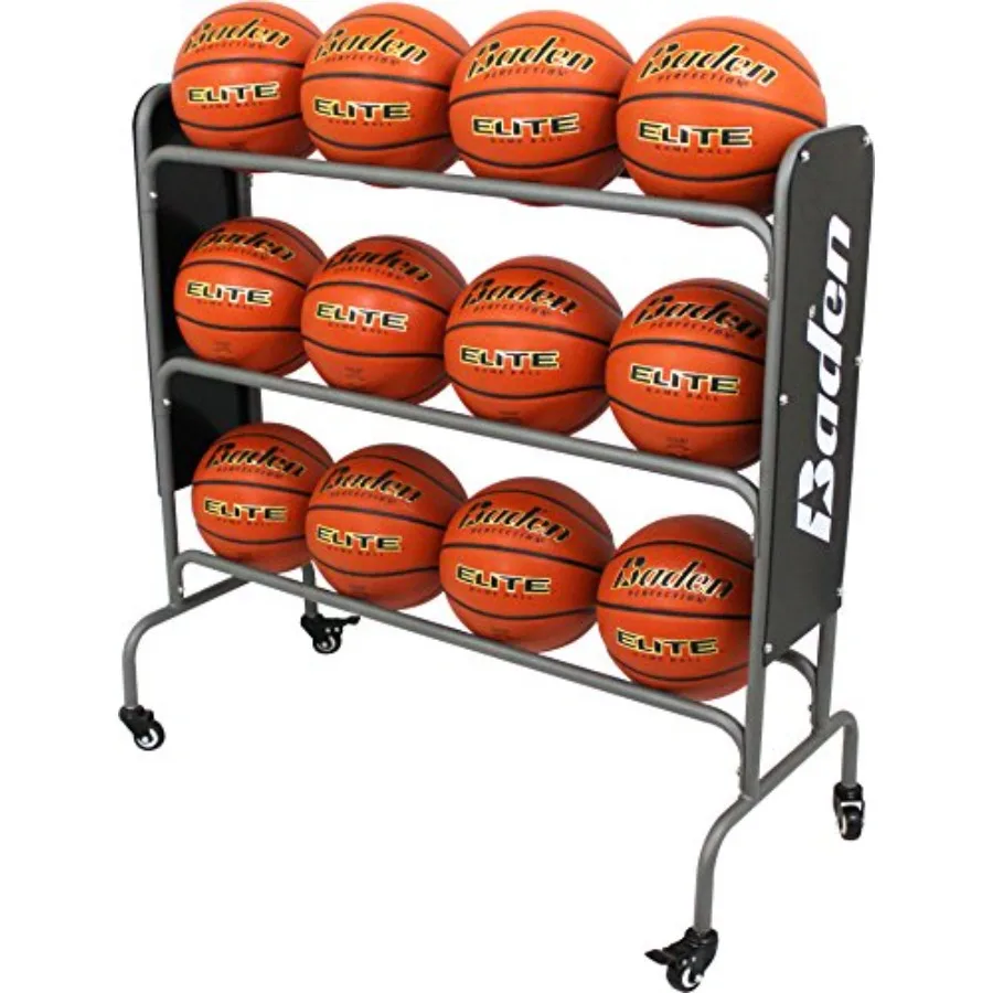 

Steel Basketball Rack with Wheels 3-Tier Rolling Ball Racks for Garage with Wheel Locks Sports Equipment Storage Basketba