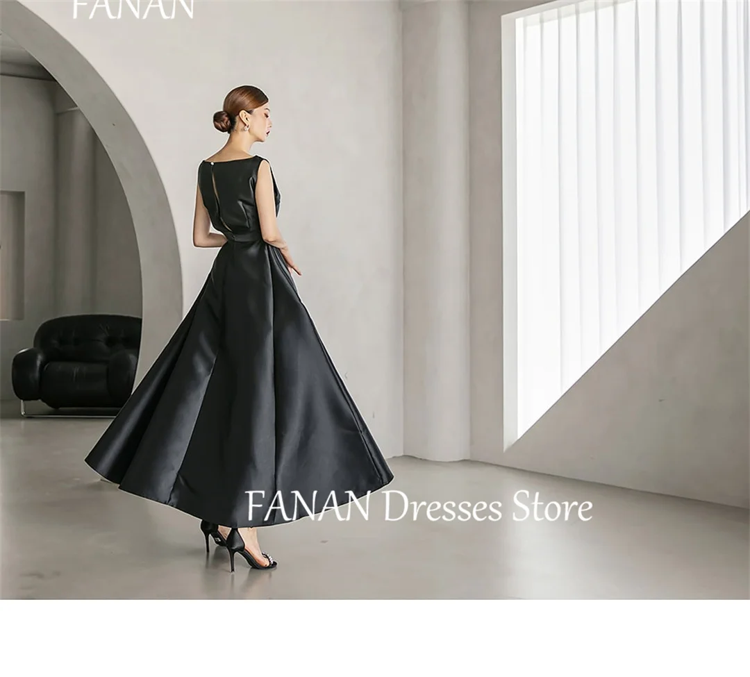 FANAN Boat Neck Ruched Black Fashion Evening Party Dresses Sleeveless Japan Customized Women Formal Gowns Event Prom Gowns