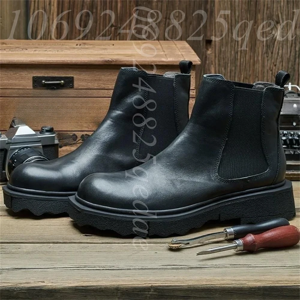 

Мужские ботинки челси на эластичной резинке, с толстой массивной подошвой-платформой, нескользящая повседневная обувь для мужчин, удобная для ежедневной носки