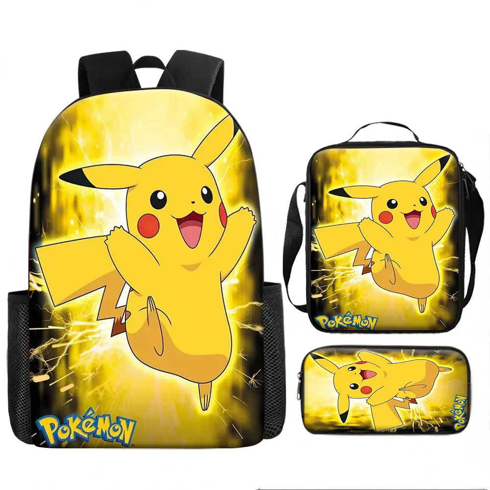 Kids Bag Pikachu Pokémon 3pcs Backpack Set Thunder Electric Print Breathable Schoolbag Lunch Box Pencil Case for Kids Student