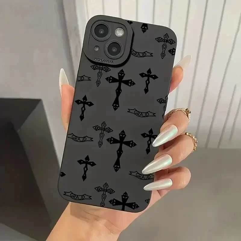 Phone Case For iPhone 15 14 11 12 13 Pro Max Mini 7 8 Plus X XR XS Max SE 2020 2022 Black Cross Print Shockproof Soft Cover