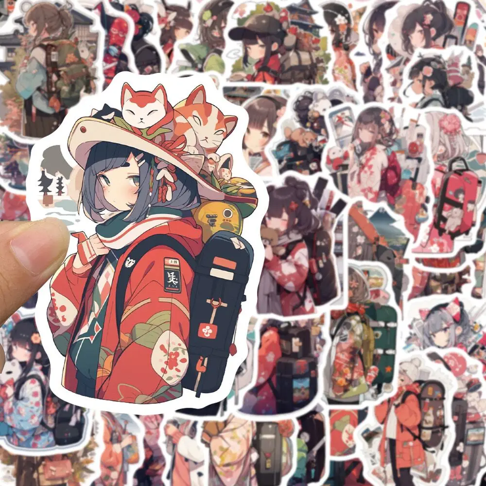 10/50pcs Japanese Sakura Kimono Anime Girl Stickers DIY Scrapbooking Notebook Album Bike Phone Car Kawaii Decorative Sticker Toy