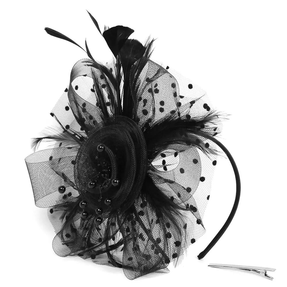 Fascinator Hat for Women Tea Party Headband Wedding Cocktail Mesh Flower Feathers Hair Clip