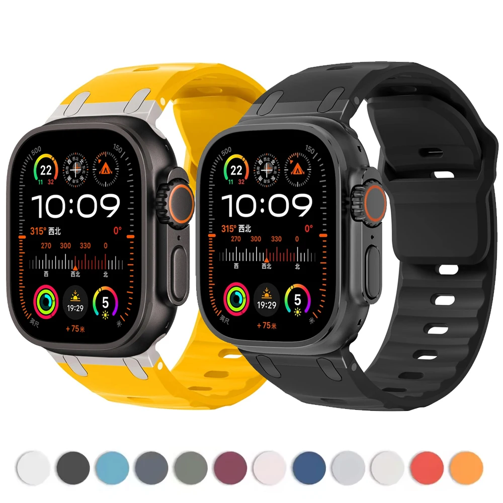 حزام معدني لساعة أبل الترا 2 الفرقة 49 مللي متر 46 مللي متر 45 مللي متر 44 مللي متر 42 مللي متر الرياضة سيليكون كوريا سوار iwatch سلسلة 10 9 8 7 6 SE 5 4