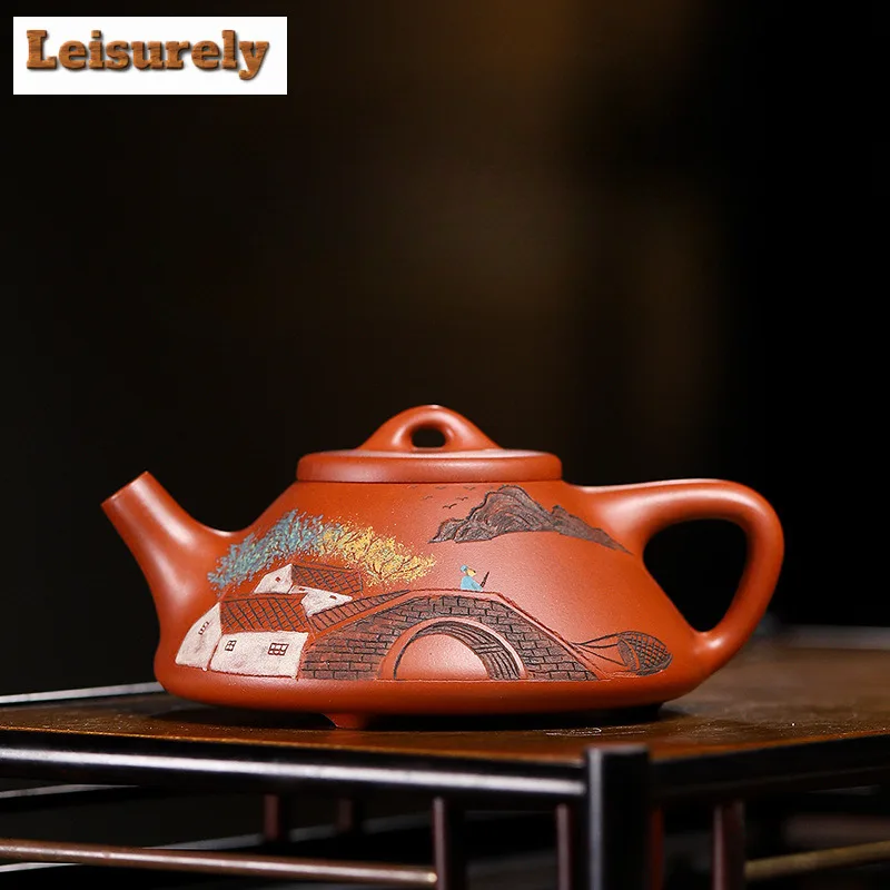 190ml Authentic Yixing Purple Clay Teapots Handmade Stone Scoop Pot Raw Ore Red Dragon Mud Kettle Chinese Zisha Tea Set Tea Gift