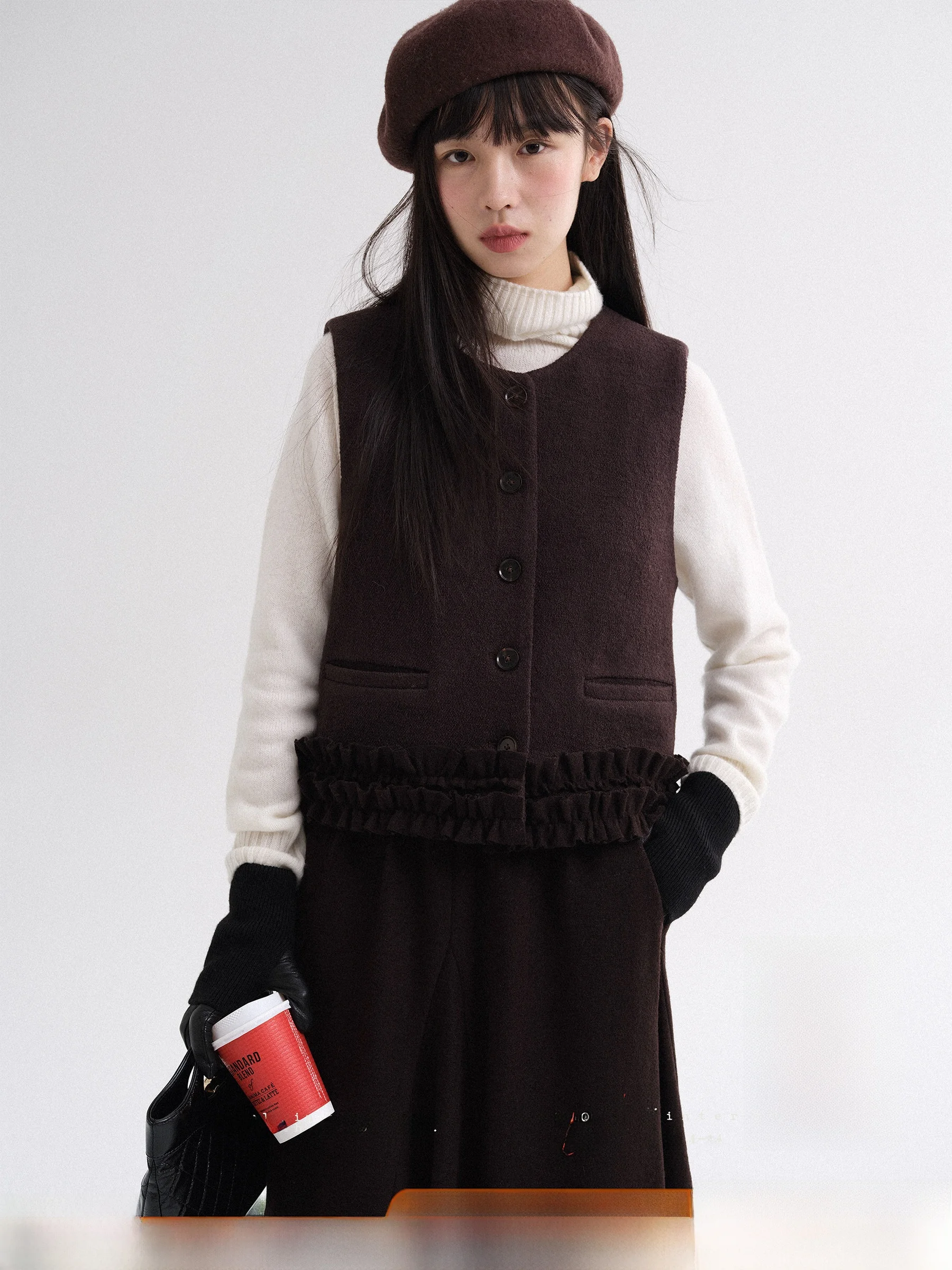 

Warm Woolen Vest Simple Sle Layering Workwear White Sketch Kensington Select Wool Hem Splicing Overlap Winter Cheered Vest