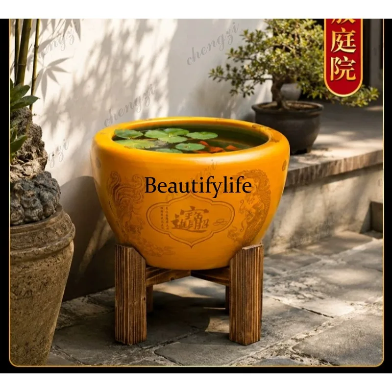 Jingdezhen ceramic golden fish tank handmade high-end lucky treasure lotus pot living room opened