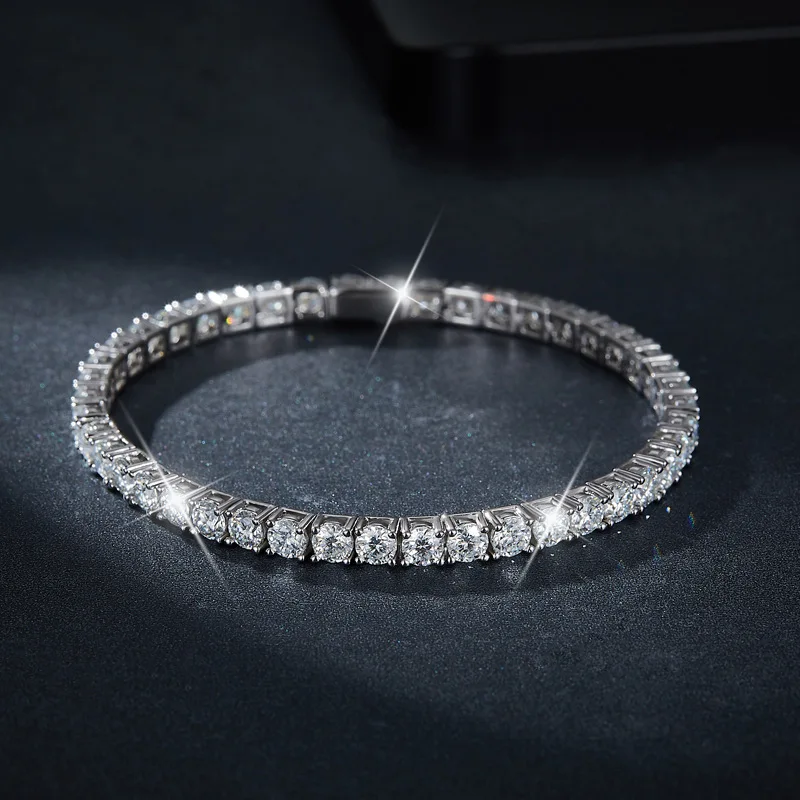 

4,0 мм 5,0 мм DVVS1 теннисный браслет с имитацией бриллианта круглой огранки из муассанита, белое золото, серебро 925 пробы, ювелирные изделия Pulseira для женщин