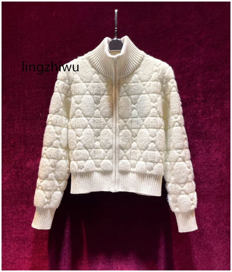 

lingzhiwu Wool Sweater Top Quality Woolen Ladies Outerwear Cashmere Coat Beige Female All Match Cardigan New Arrive