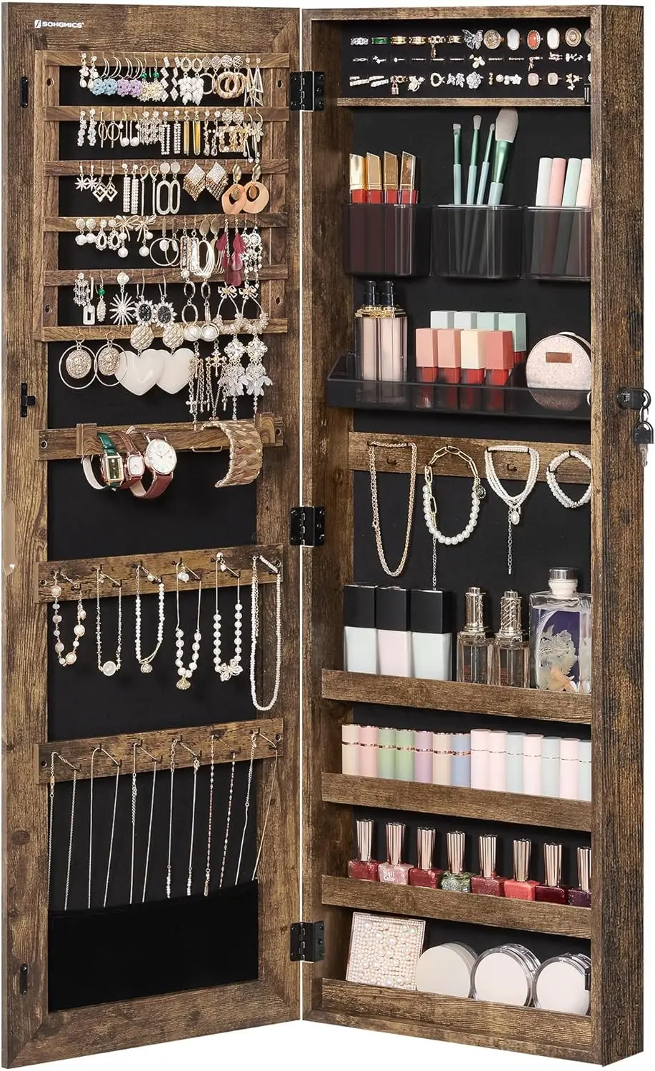 خزانة المجوهرات، وحدة تنظيم التخزين المثبتة على الحائط مع صريحتين لمستحضرات التجميل البلاستيكية، بدون إطار بطول كامل #1