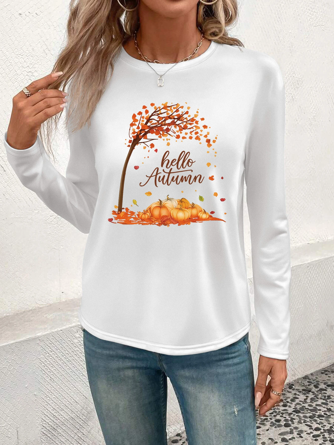 تي شيرت نسائي برقبة دائرية بنمط مطبوع، تي شيرت كاجوال، مقاس عادي، قابل للغسل في الغسالة، متعدد الاستخدامات لجميع المواسم، بوليستر 100%