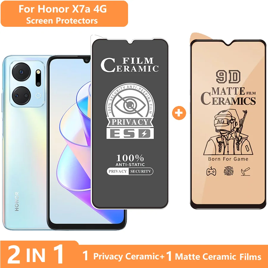 واقي شاشة 2 في 1 لهاتف Honor X7d Honor X7/X7A/X7B/X7D طبقة خصوصية من الزجاج المقسى + طبقة سيراميك ناعمة غير لامعة مضادة للخدش