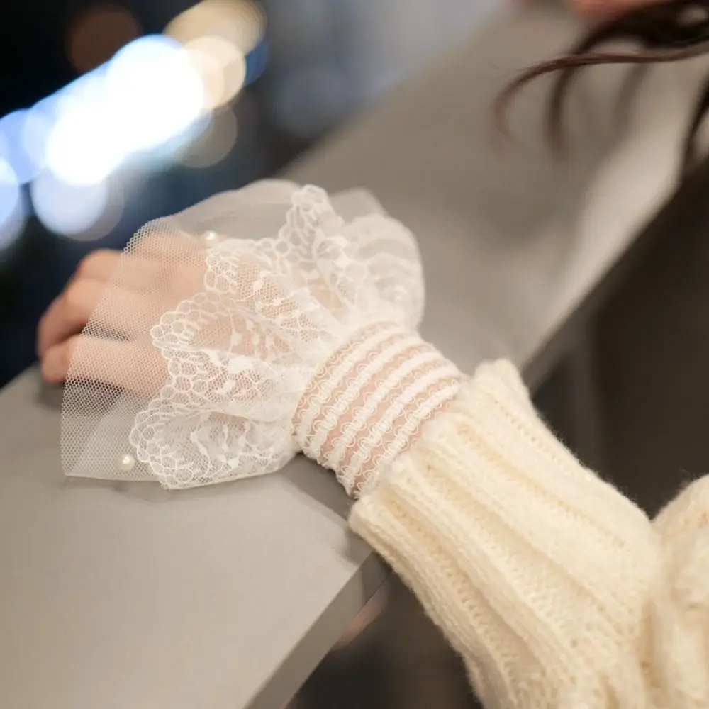 New Mesh Pearl Fake Cuff Detachable White Black False Sleeve Cuffs Clothing Accessory Photography Props