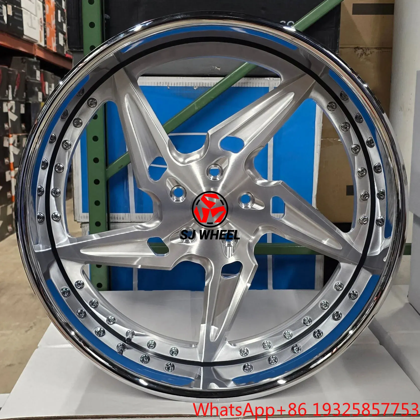 SJ New Design 2 Piece Five-Spoke Chrome Polish Lip Deep Dish Wheel Rims 20 21 22 24 26 Inch T6061 for Luxury Cars