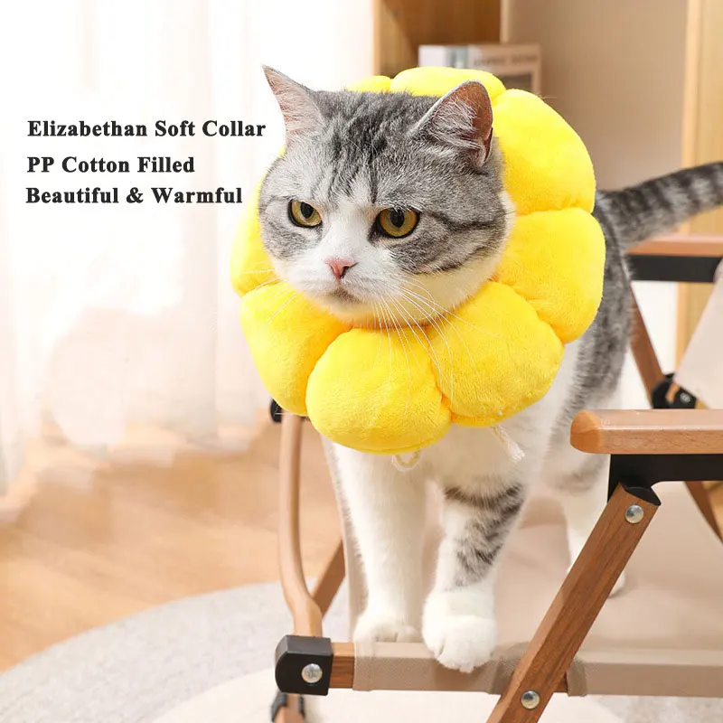 

Lovely Flower Shaped PP Cotton Pet Cat Collar Elizabethan Collar Size Adjustable Anti-Bite and Anti-Lick Wound Protection Collar