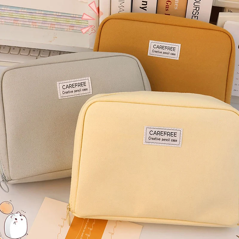 Вместительная женская косметичка, милая Холщовая Сумка для ручек, органайзер, корейские канцелярские принадлежности для школы и офиса для девочек, 1 шт.