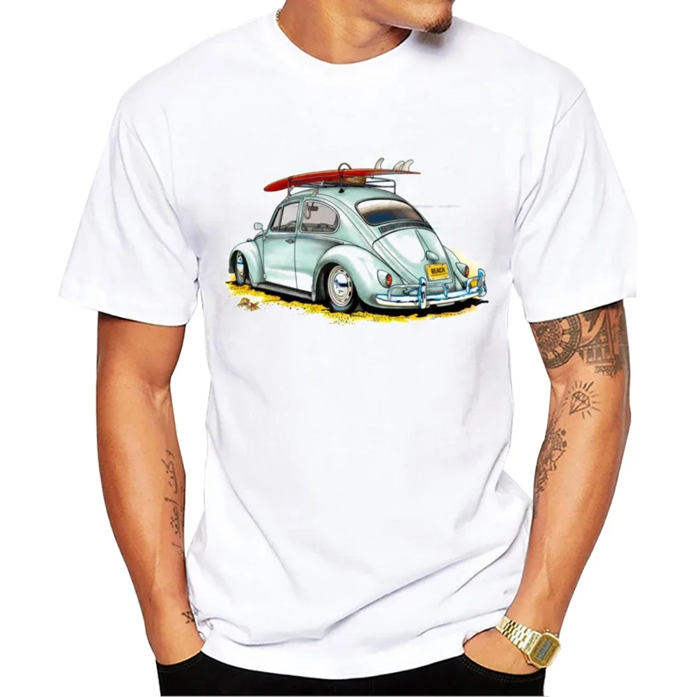 TEEHUB Casual Tees Hipster Beach Surf Men T-Shirts Retro Car Print Short Sve T-Shirt Sport Tops