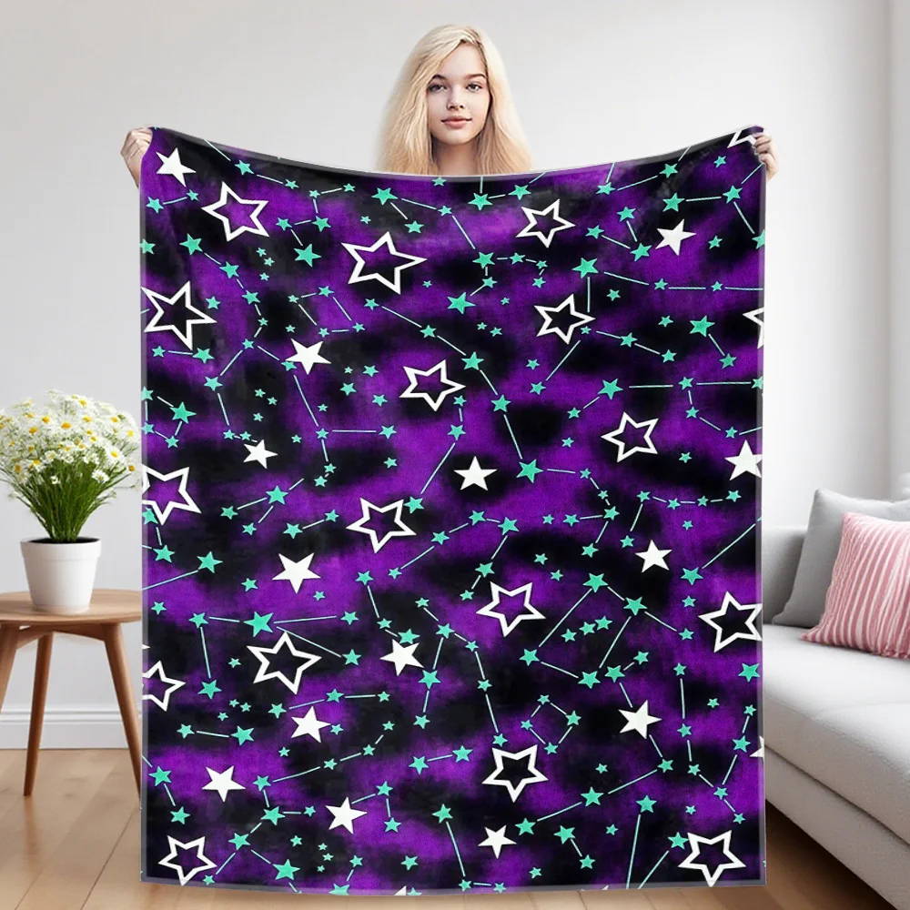 Purple Star Sky Flannel Luxury Blanket, Lightweight And Comfortable Woolen Blanket, Ultra-Fine Fiber