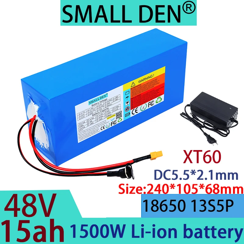 13S5P lithium battery 48V 15AH 18650 1500W suitable for transportation equipment electronic electric vehicles+54.6V 2A3A charger