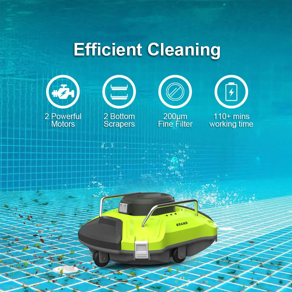 IPX8 Cordless Auto Robotic Swimming Pool Cleaner Robot Automatic Vacuum Above Ground Suction Side Cleaner 200um Double Motor