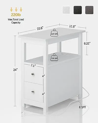 End Table with Charging Station, Side Table with 2 Drawer & USB Ports & Power Outlets, Nightstand for Small Spaces image 3