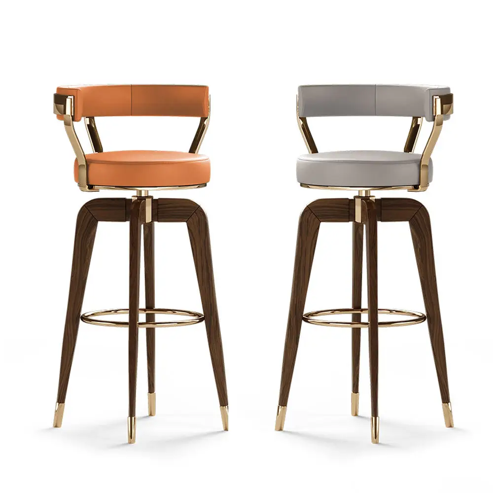 vbMinimalist Nordic Bar Chair Solid Wood Frame with Curved Backrest, Modern Stool for Cafe & Dining Counter*