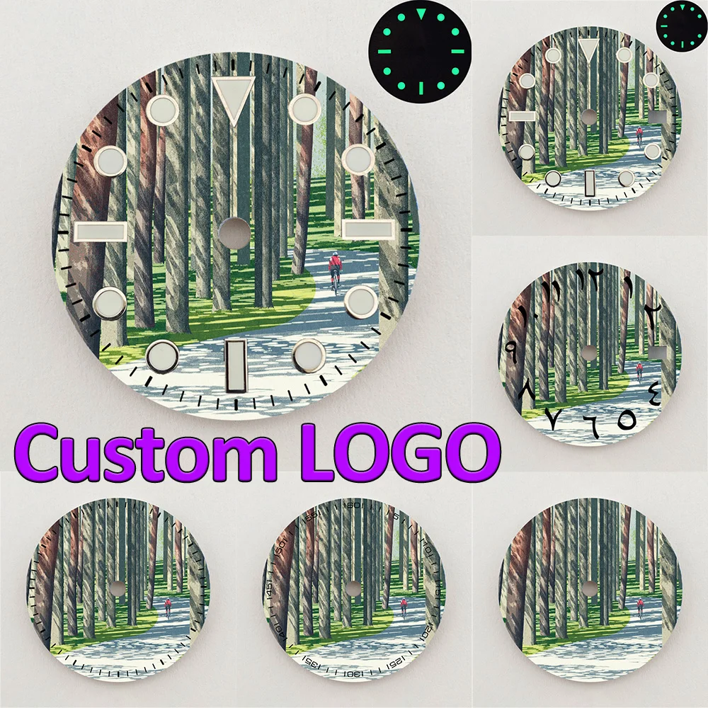 28.5mm NH35 Dial Forest Road Cyclist Landscape Dial Luminous Dial NH36 Dial Watch Accessories Fits NH35/36 Movements Custom LOGO