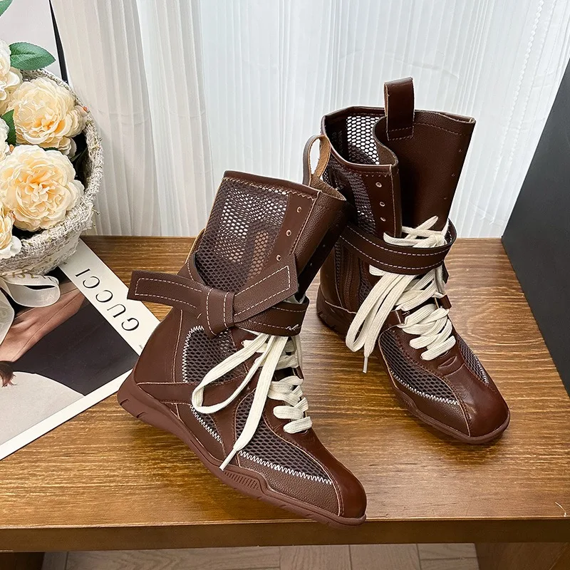 

2026 New Women's Shoes Fashion Classic Air Mesh Summer Boots for Woman Exquisite Boxing Ankle Boots Designer Shoes Botas Mujer