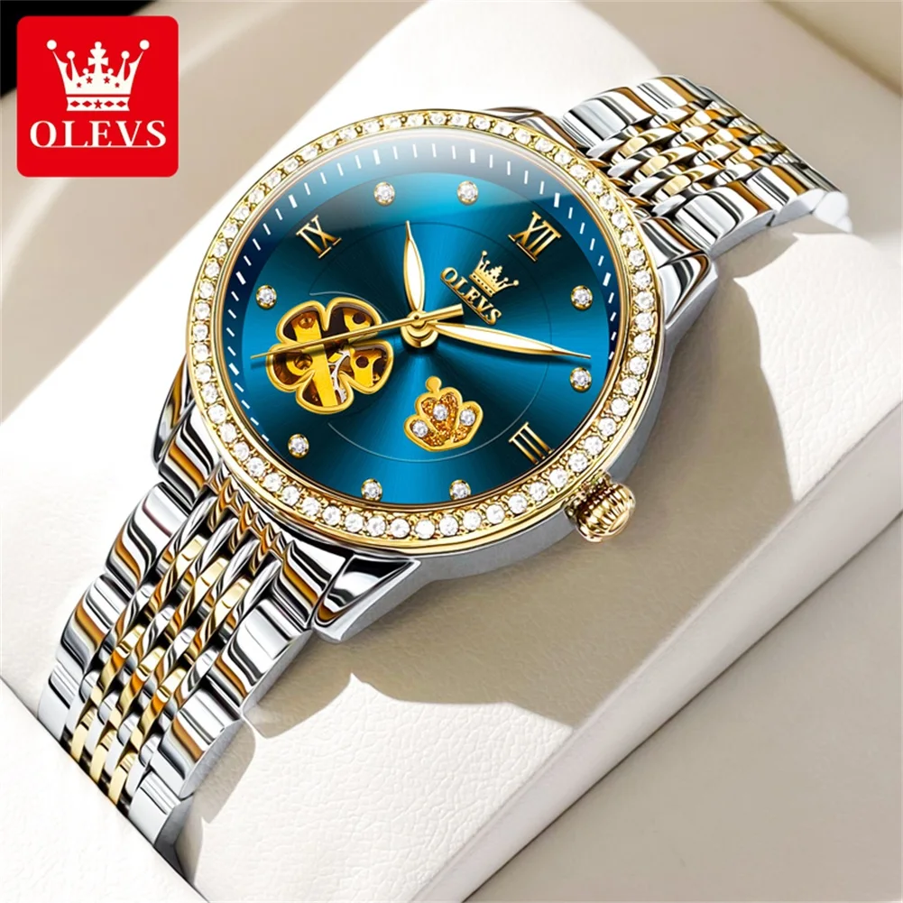 OLEVS 6706 Orologio da donna delle migliori marche Orologio meccanico automatico di lusso Orologi in acciaio inossidabile per donna Confezione regalo originale