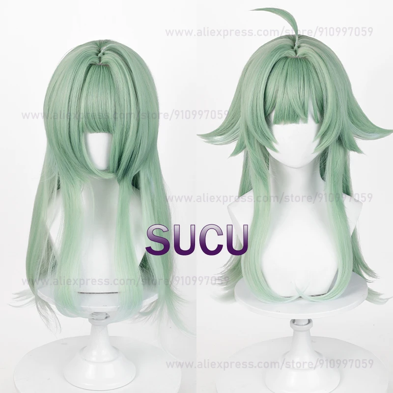 Game Honkai Star Rail HuoHuo Cosplay Wig 66cm Long Scalp Green Anime Wigs Heat Resistant Synthetic Hair Halloween Wigs + Wig Cap