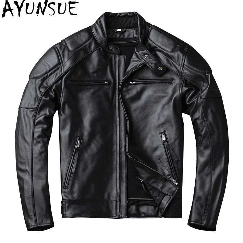 AYUNSUE Genuine Leather Jacket Autumn Winter Mens Clothing Cowhide Motorcycle Jackets Short Coats Size S-5XL Inverno Masculino