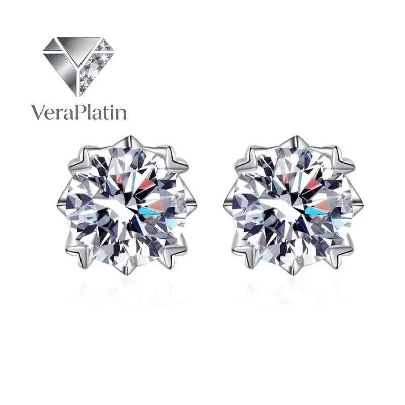 

VeraPlatin Women Valentine's Day 18K White Gold Wedding Earrings 0.5/1/2CT Moissanite Diamond Engagement PT950 Platinum Girl Bir