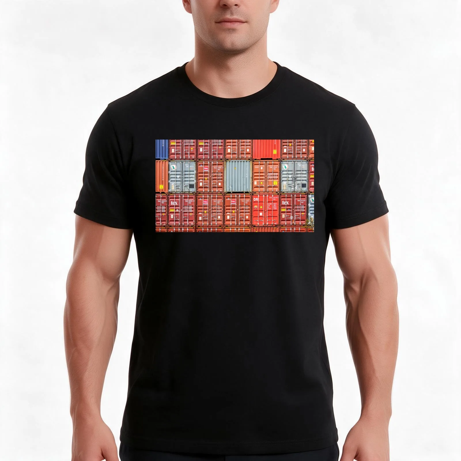 The Stacked Shipping Containers T-Shirt Summer Casual Cotton Tee Oversized Streetwear Tops Vintage Graphic Print 100% Cotton