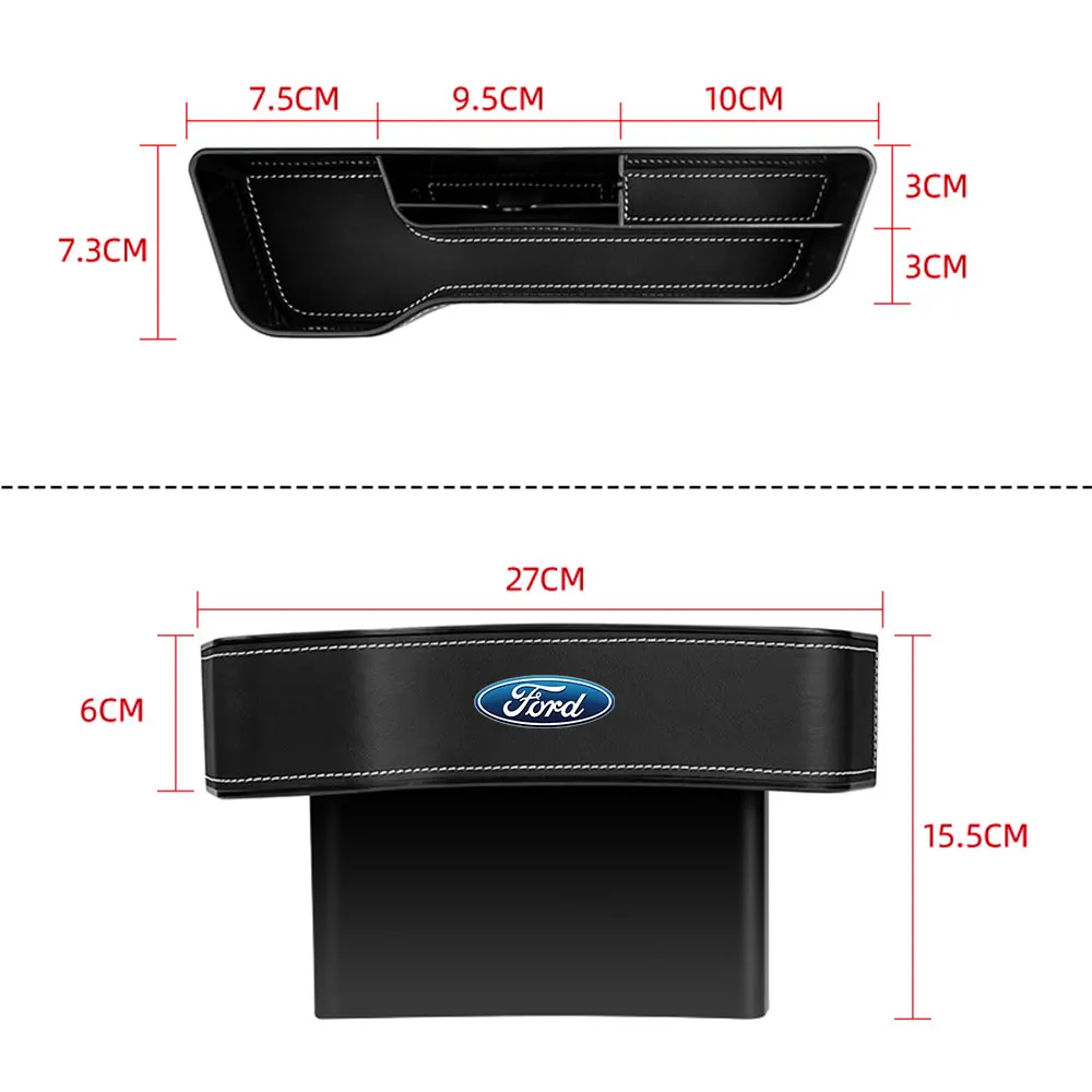 2PCS Car Seat Crevice Storage Box Leather Gap Slit Filler Organizers For Ford Focus MK2 Fiesta Mondeo Galaxy Falcon Territory ST