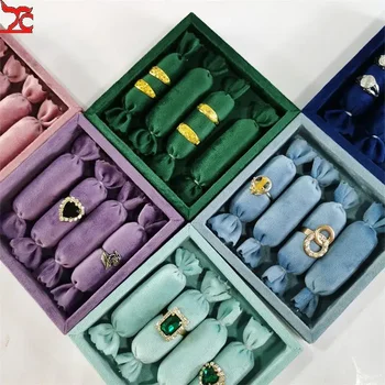 귀여운 사탕 모양의 반지 스틱 반지 주최자 작은 벨벳 반지 트레이 11*11Cm 귀걸이 목걸이 보관 홀더