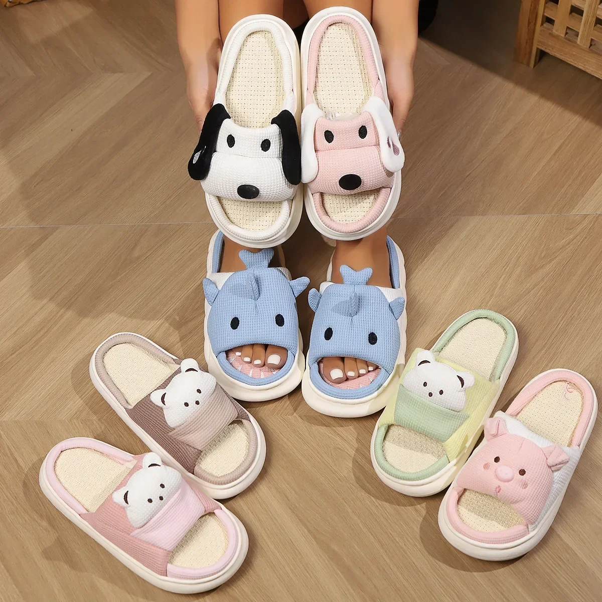 Home Linen Shark Slippers Cloud Platform Women Dog Bear Cute Indoor House Non Slip Thick Funny Sandals Cartoon Kawaii Shoes 2024