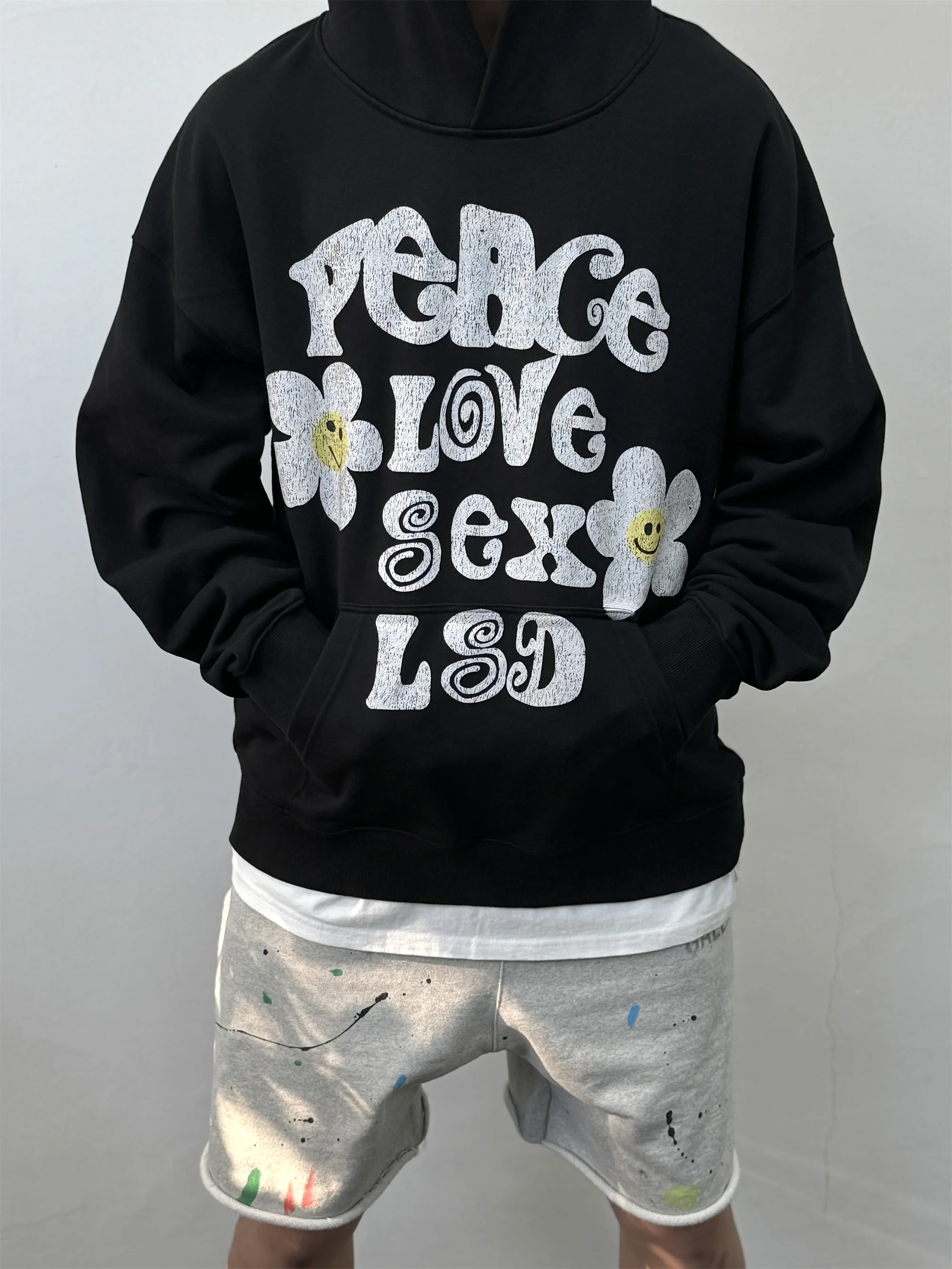 2024 Vintage readymade Style Letter Flower Print Quality Loose Oversized High-Street Cotton Hoodies Sweater Pullover