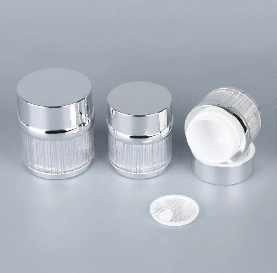 30G shiny silver lined shape acrylic pot tin jar essence/gel/day night cream/eye serum/moisturizer whitening cosmetic packing