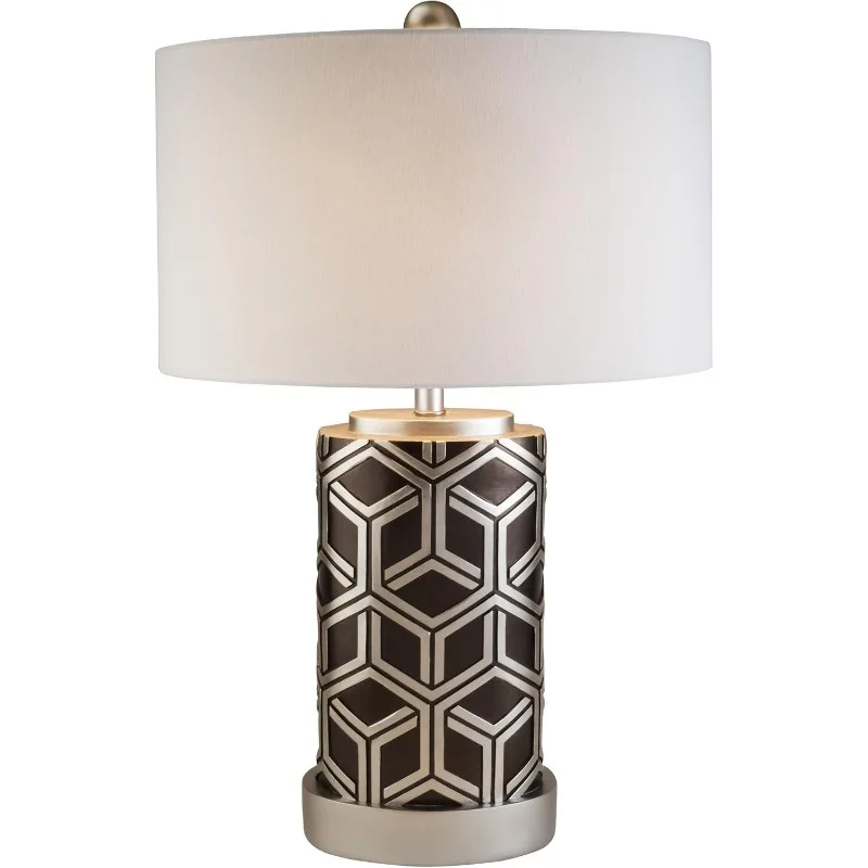 AZOK4276T SS-OL-OK-4276T مصباح طاولة كستناء السافانا مقاس 29 بوصة، فضي، بني، أبيض