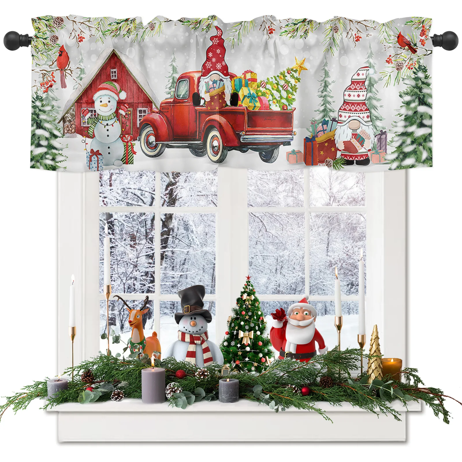 Christmas Truck Snowman Gnome Short Curtains Kitchen Cafe Wine Cabinet Door Window Small Curtains Wardrobe Curtain Home Decor