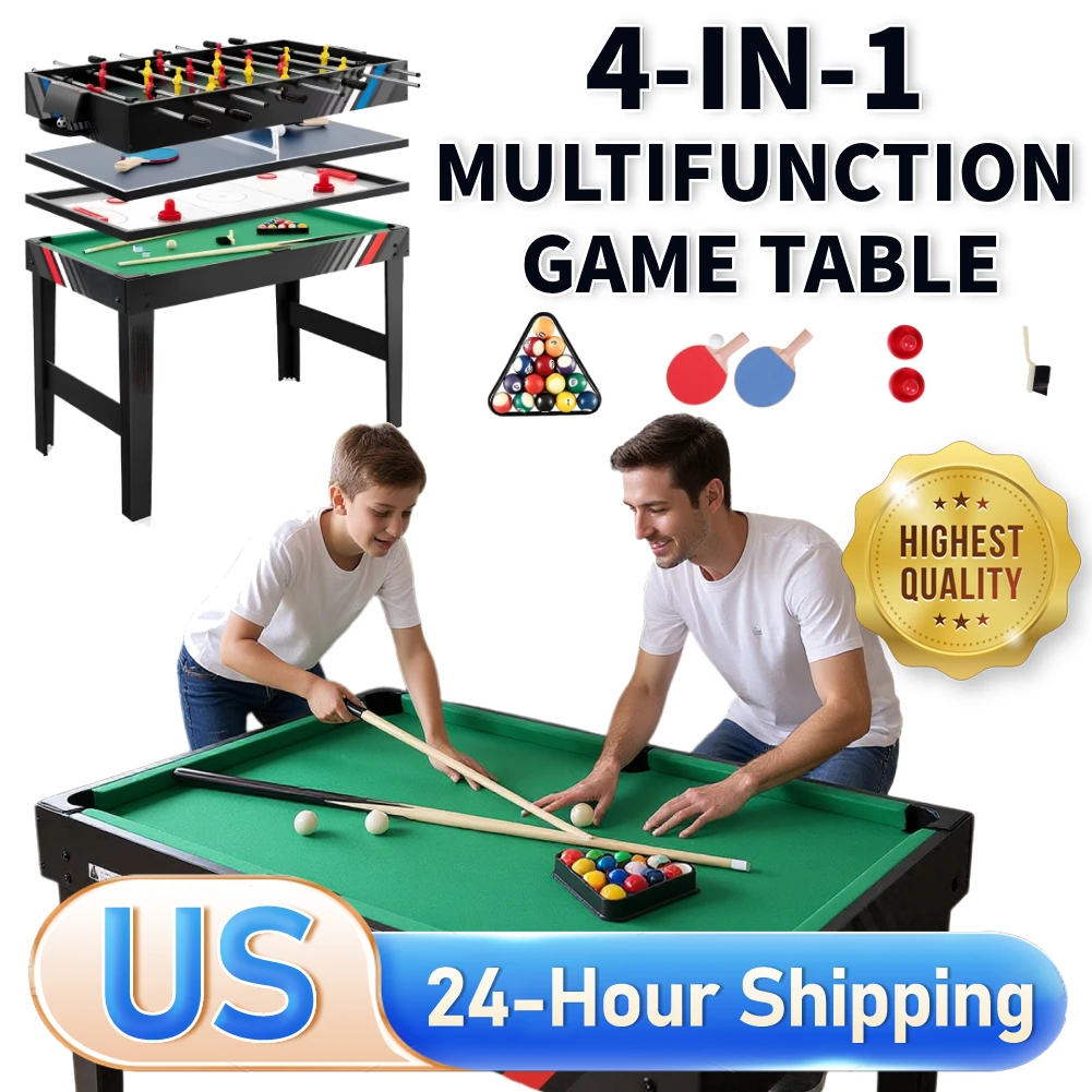 

Multifunctional 4-In-1 Game Table W/ Football Billiards Ice Hockey Table Tennis Different Convert Tables Game for Home Game Room