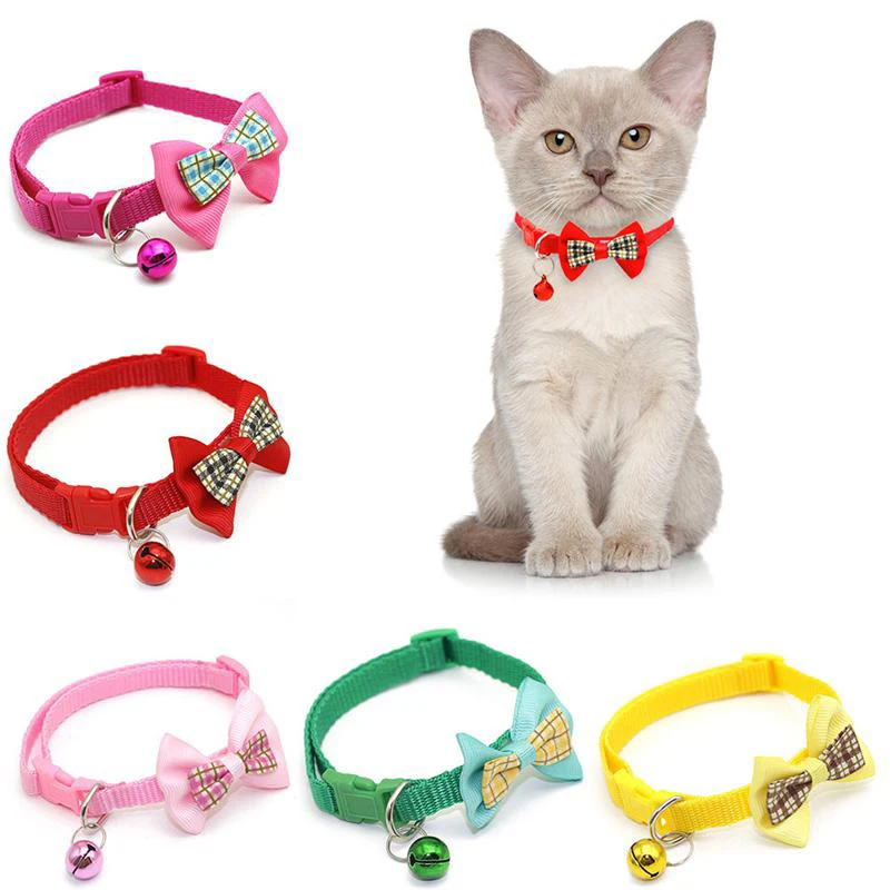 Adjustable Pets Cat Dog Collars Cute Bow Tie With Bell Pendant Necklace Fashion Necktie Safety Buckle Pet Clothing Accessoreis