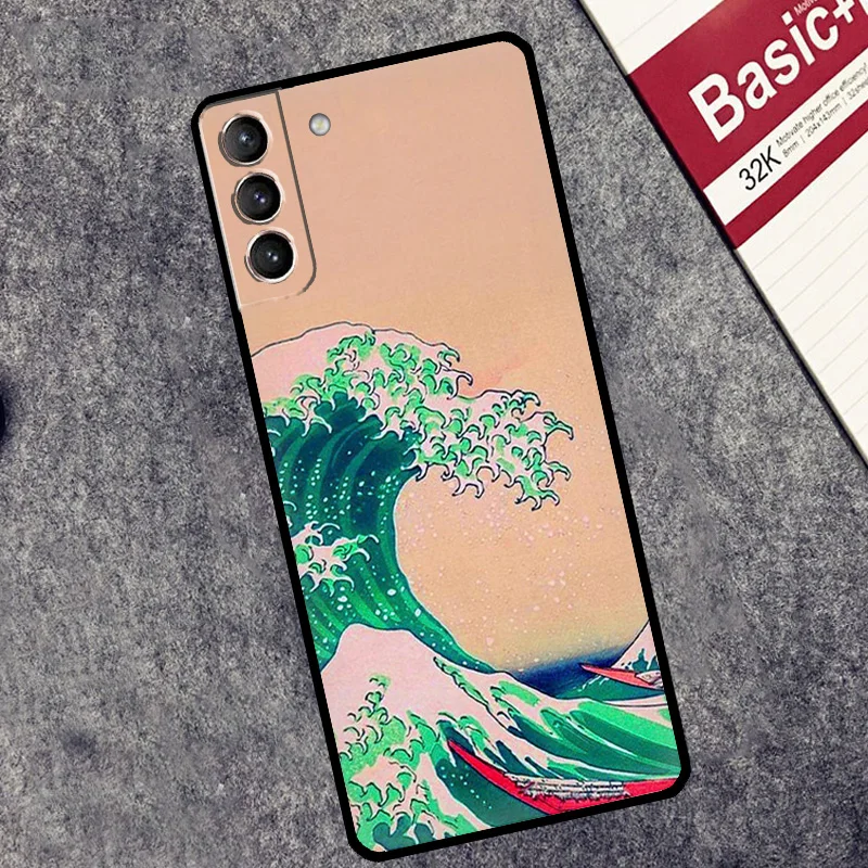 삼성 갤럭시 S24, S23, S22, S21 플러스, 울트라 노트 20, S9, S10, 노트 10, S20, S21, FE 커버용 일본 그레이트 웨이브 가나가와 케이스