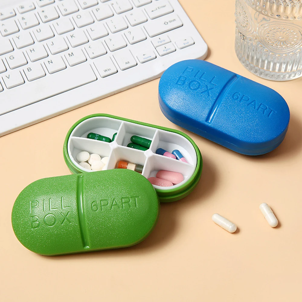1pcs  Portable Small Pill Case Travel Pill Box Organizer 6 Compartments Compact Daily Pocket Size Pill Container