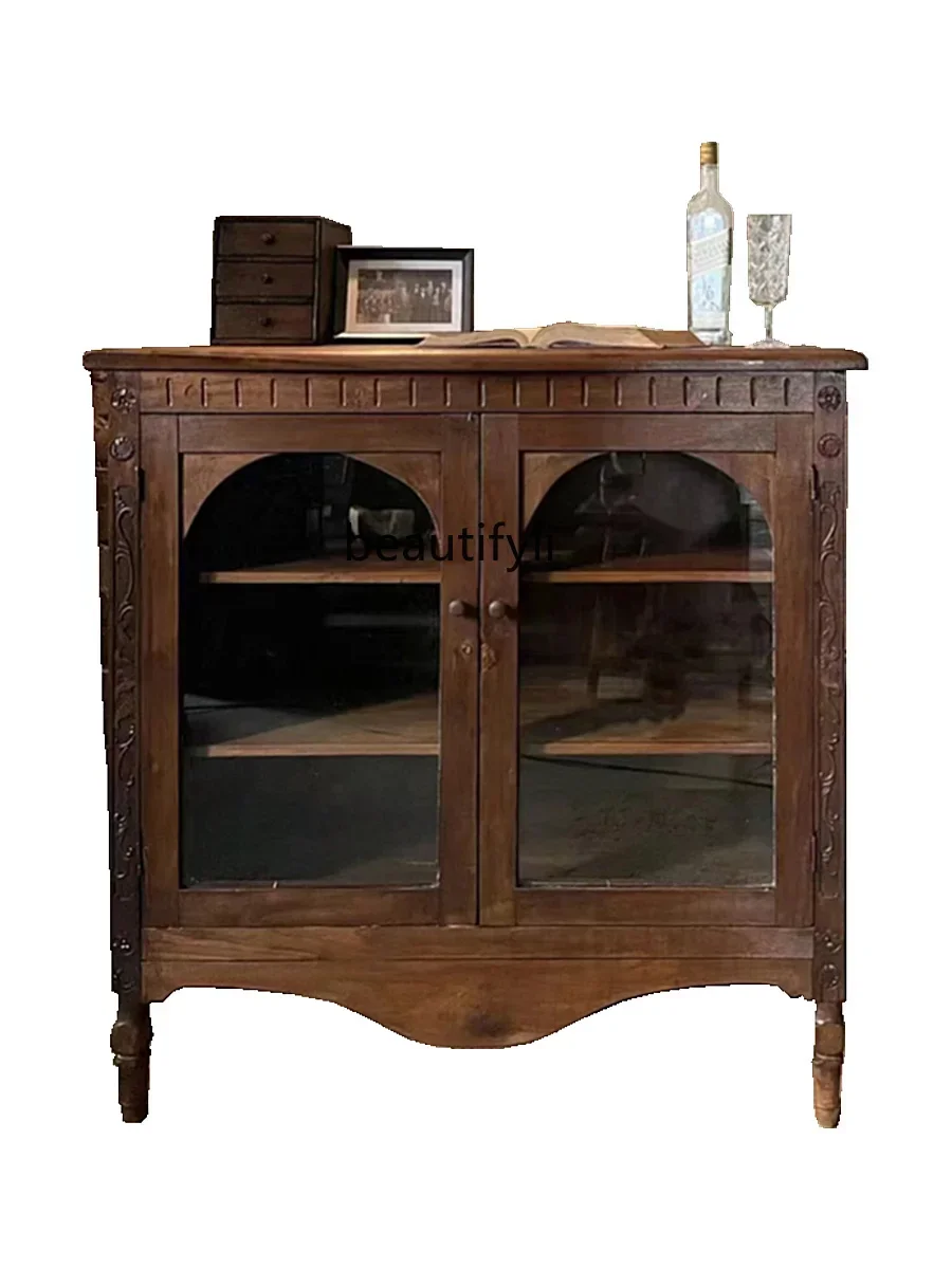 

American Retro Sideboard Cabinet Home Living Room Solid Wood Storage Display Cabinet Coffee Shop