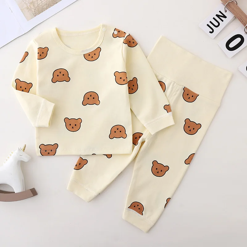 Spring & Autumn Baby Underwear Set Cute Bear Print Toddler Clothing Cotton High Waist Belly Protection Baby Long Sleeve Pajamas