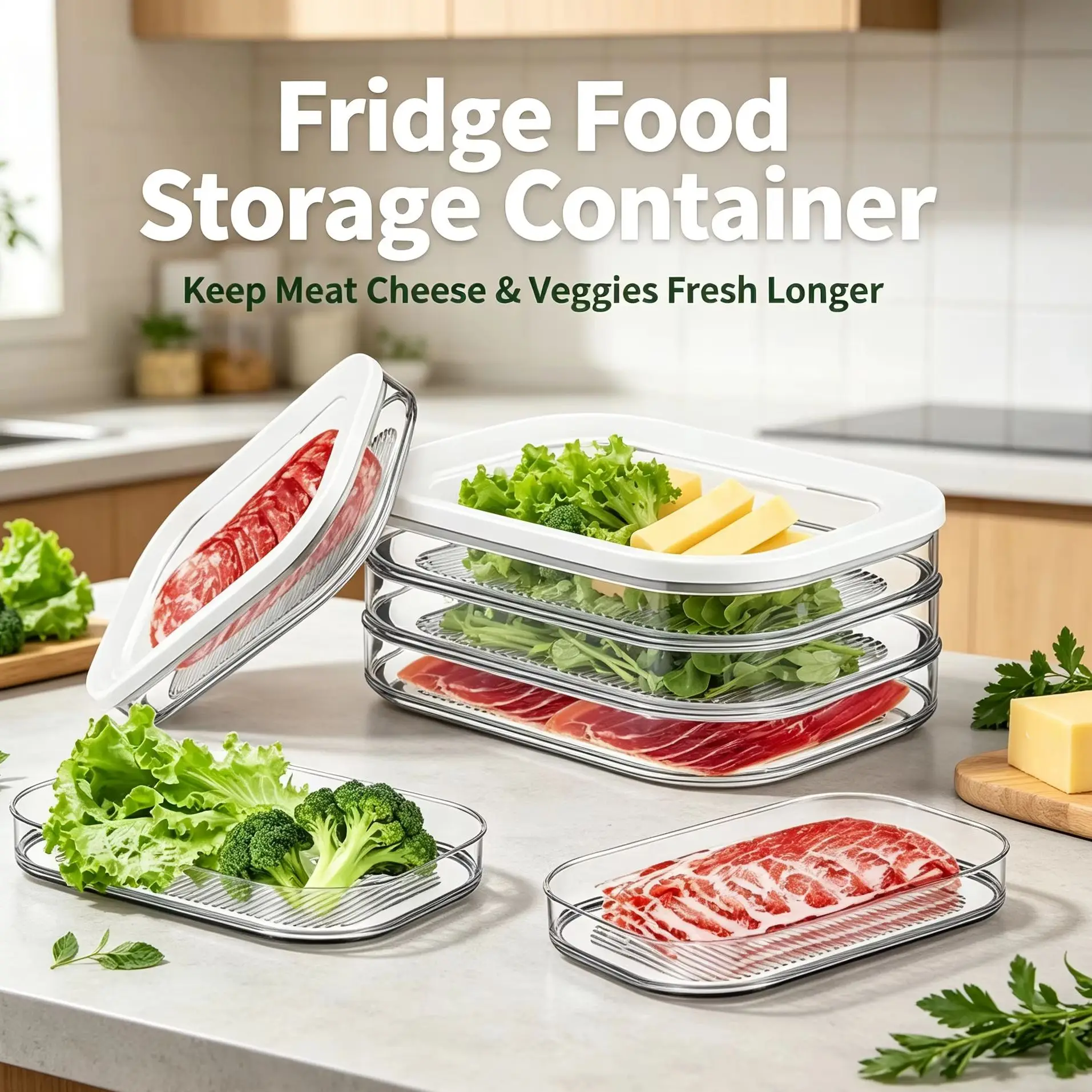 Best-selling Meat Container for Fridge, Stackable Cold Cuts Storage Containers with Clear Lids for Deli Meat