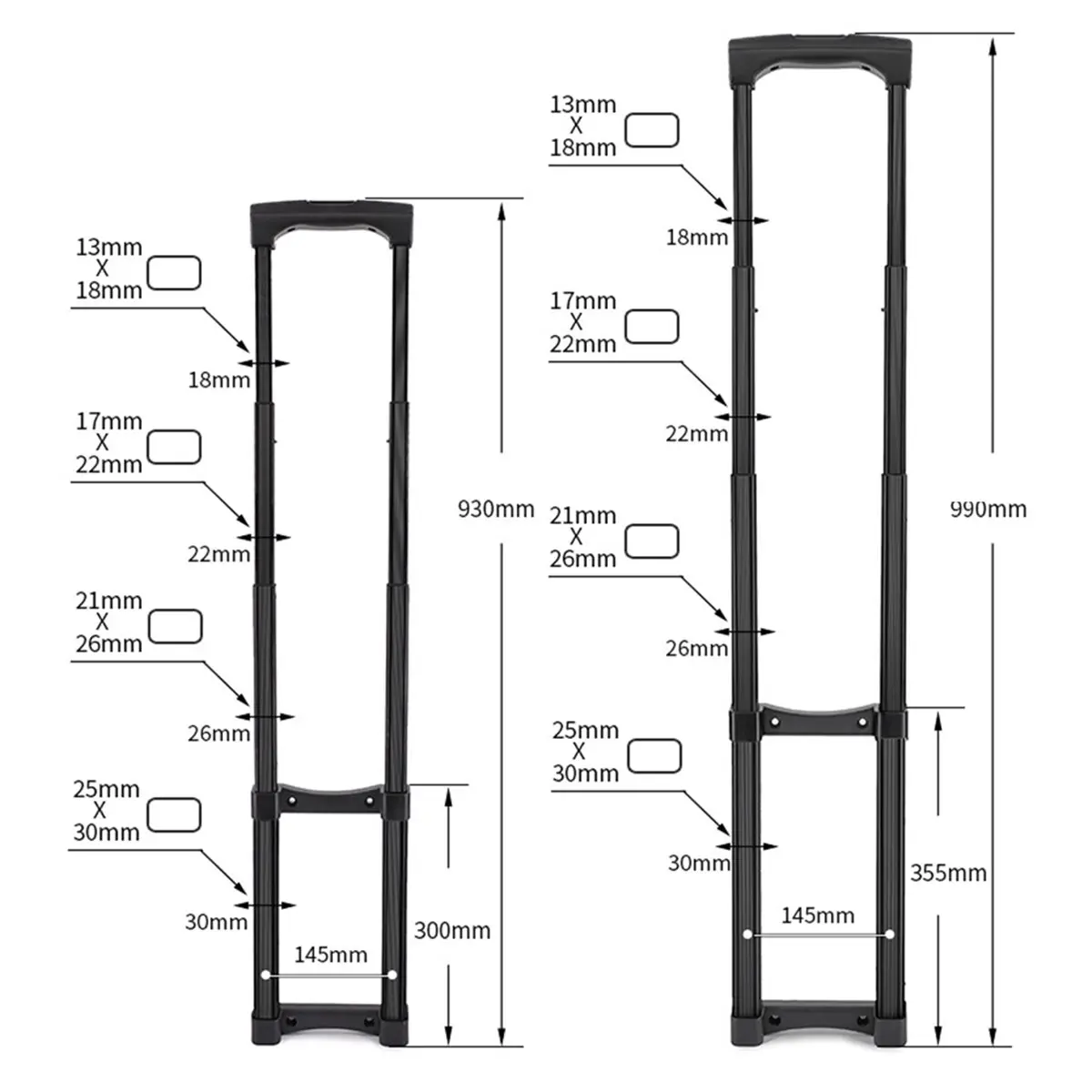 Piezas de repuesto con mango telescópico para maleta, accesorios de viaje extensibles, pieza de reparación de mango de equipaje, alta calidad