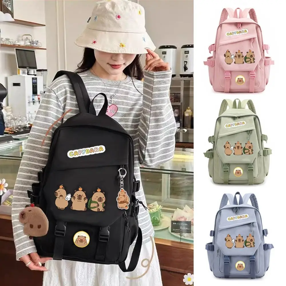 Durable Large Capacity Capybara Backpack Nylon Stain-resistant School Backpack Multi-layer Multipurpose Book Bags